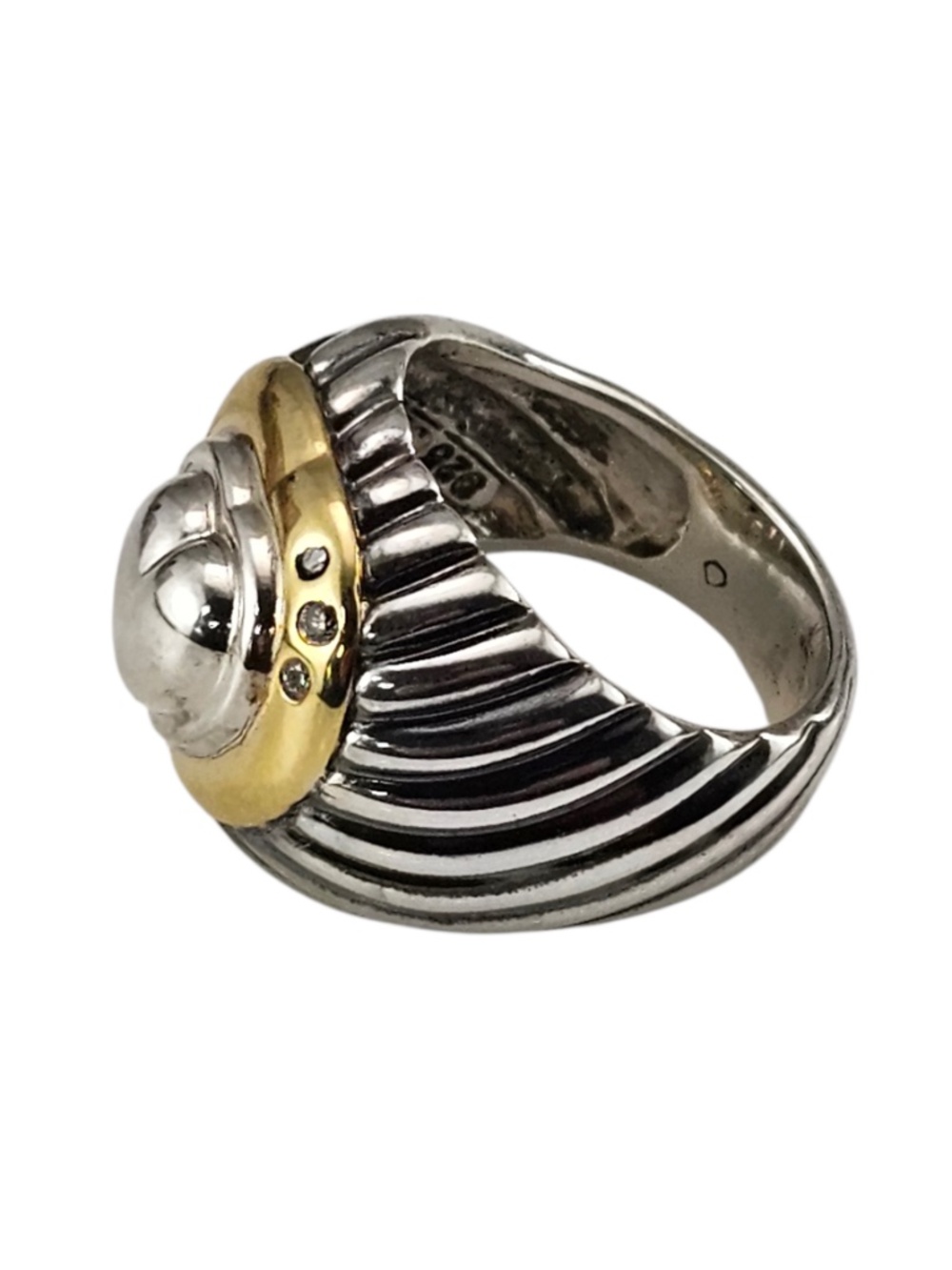 David Yurman Sterling Silver & 18K/14K Gold Diamond Heart Ring Size 6 #24619 - Picture 3 of 9